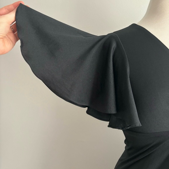 Vintage 70s Black Keyhole Flutter Sleeve Maxi Dress 38 - Picture 5 of 10